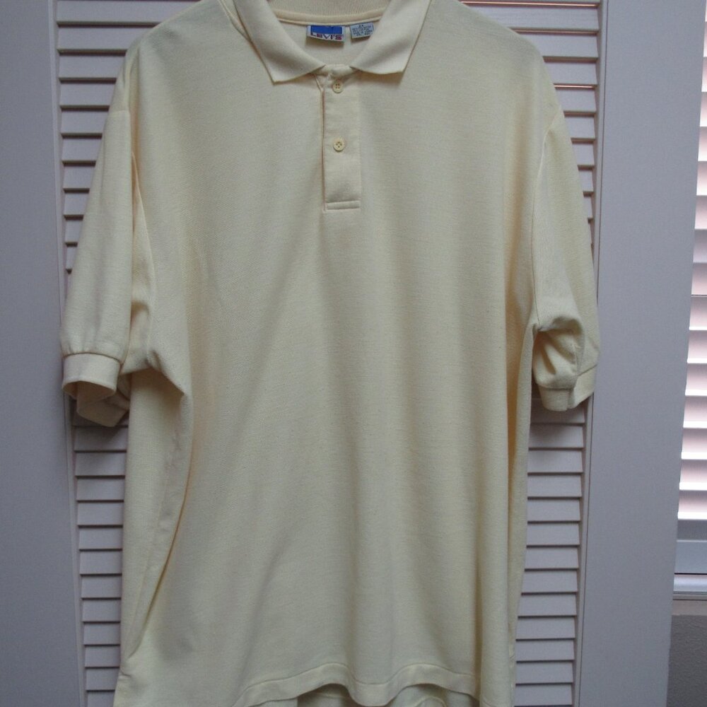 VTG Levis Polo Shirt Mens 2X Yellow Pique Cotton Made in Korea 90s Casual Retro